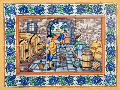 Modern Spanish Ceramic Tiles Showing Workers in Vineyard Cellar Checking Quality of Wine by Unknown